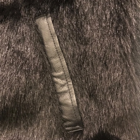 Vintage 90s Manart Reversible Black Leather Coat Black Faux Fur Coat Zip Up XL - Picture 4 of 16